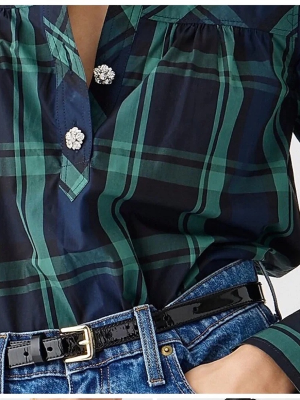 J. Crew Fresco Top With Jewel Buttons In Black Watch Tartan Plaid - Picture 3 of 9